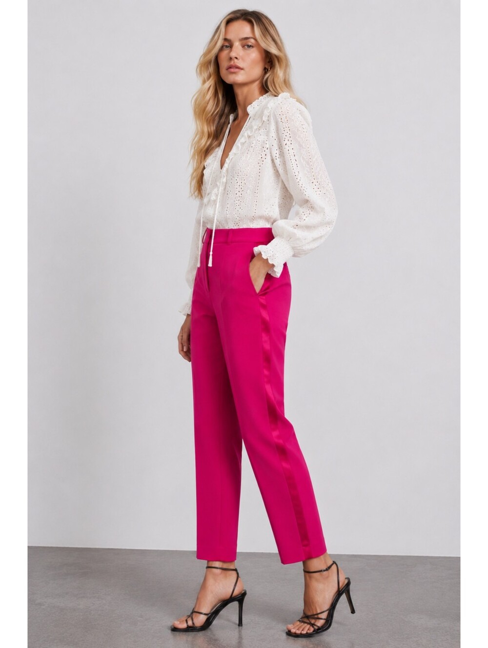 Zara Fuchsia Pink Side Stripe Ankle Trousers Small Tailored Cropped Pants